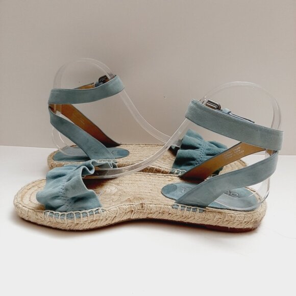 SPLENDID Becca Ruffled Blue Suede Rope Espadrille Ankle Strap Sandals 7.5 Flawed - Picture 11 of 15